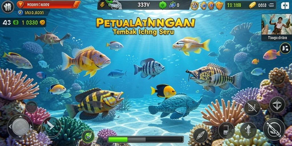 Tangkapan layar dari gameplay Tembak Ikan yang penuh warna dan seru.