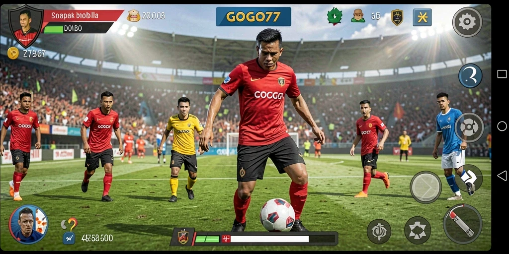 Tampilan gameplay GOGO77 menunjukkan pertandingan sepak bola yang seru