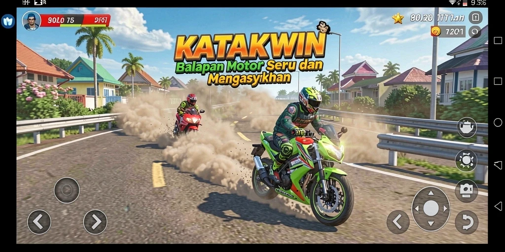 Tampilan grafis KATAKWIN yang memukau saat balapan.