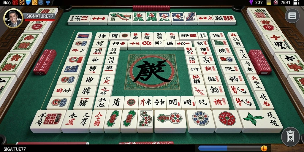 Tangkapan layar SIGNATURE77 menampilkan gameplay Mahjong yang menarik dan penuh warna.