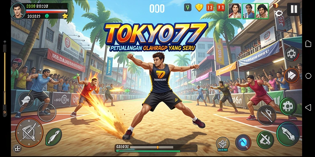 Screenshot utama TOKYO77 menampilkan aksi olahraga yang mendebarkan.